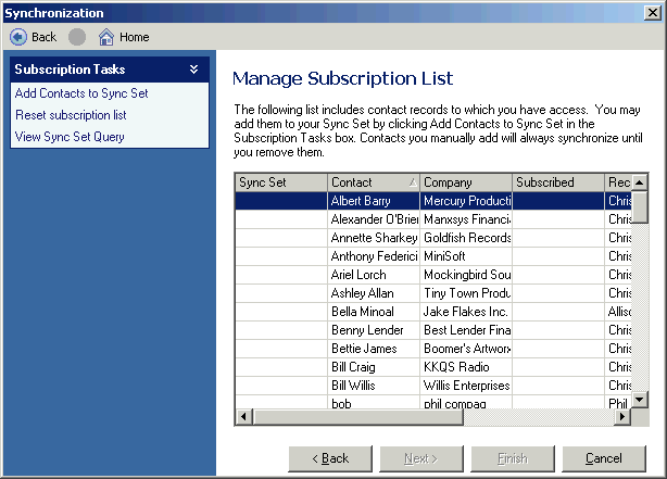 How to Manage the Synchronization Subscription List for Act!