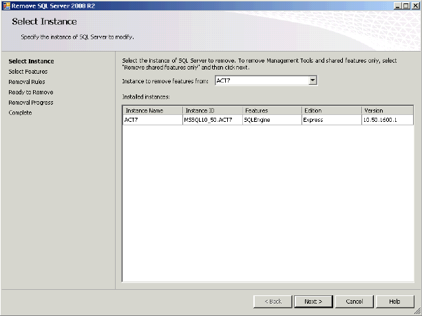 How to Uninstall the ACT7 Instance from Microsoft® SQL Server® 2008 R2