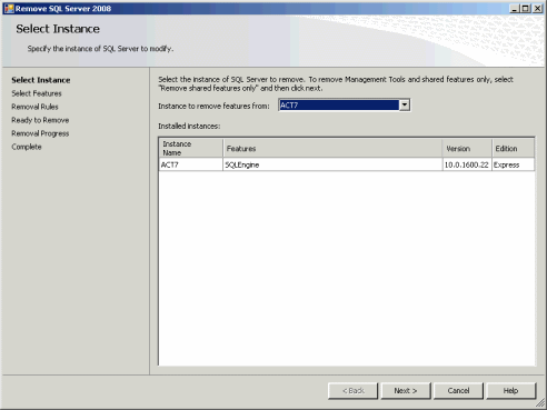 How to Uninstall the SQL Server® 2008 ACT7 Instance