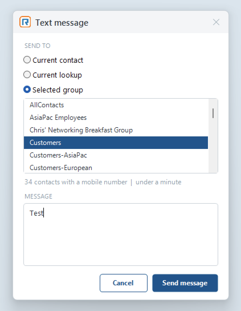 How to Send a Text Message to a Lookup or Group with RingCentral in Act!