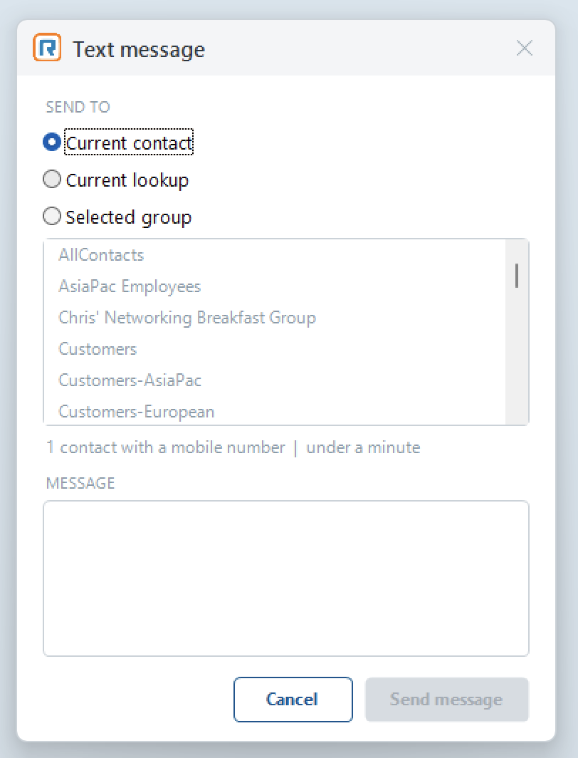 How to Send a Text Message to a Lookup or Group with RingCentral in Act!
